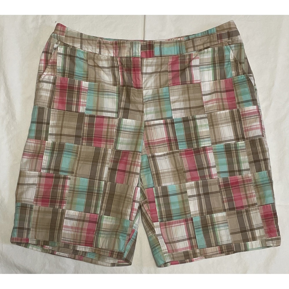 Women's Size 12 Madras Patchwork Bermuda Shorts Stretch Y2K Preppy Resort